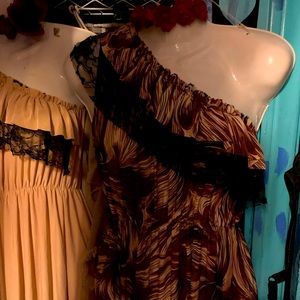 One Shoulder Exposed, Swirl Print, Long Dress